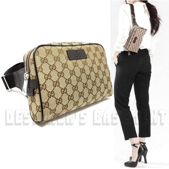 GUCCI beige brown Original GG canvas zip top Crossbody Waist Fanny Pack BUM bag Crossbody Bags